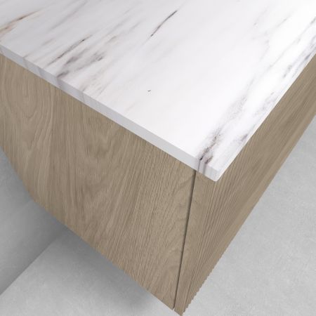 Zestaw Oltens Lun szafka podumywalkowa 80 cm wisząca z blatem Tera dąb/jasny marmur 68699060