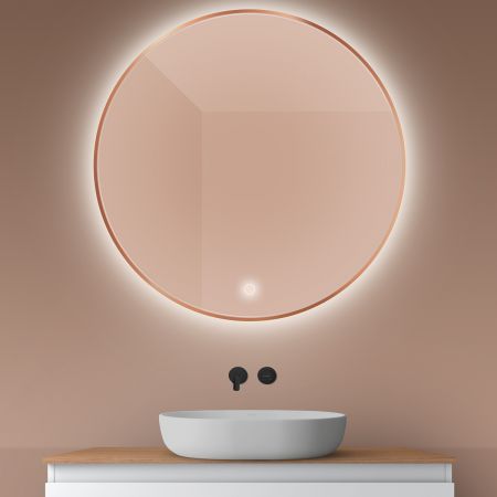Oltens Nordlis mirror 100 cm, round with LED lighting and Klarglas system, brushed copper 64110610