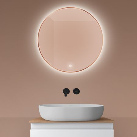 Oltens Nordlis zrcadlo 60 cm kulatý s osvětlením a systémem Klarglas, měď kartáčovaná 64108610