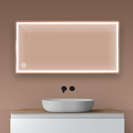 Oltens Nordlis zrcadlo 60x120 cm obdélníkový s osvětlením a systémem Klarglas, měď kartáčovaná 64107610