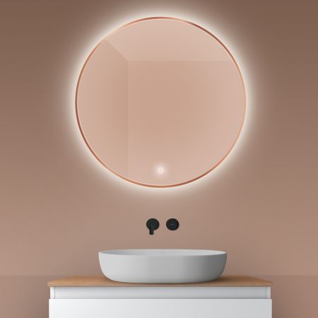 Oltens Nordlis mirror 80 cm, round with LED lighting and Klarglas system, brushed copper 64109610
