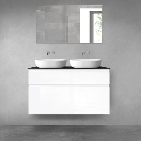 Oltens Vernal bathroom furniture set 120 cm with countertop, white gloss/matte black 68233000