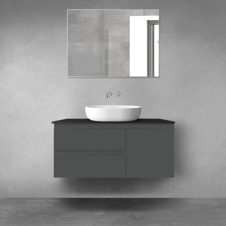 Oltens Vernal bathroom furniture set 100 cm with countertop, matte graphite/black gloss 68205400