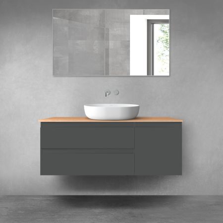 Oltens Vernal bathroom furniture set 120 cm with countertop, matte graphite/oak 68211400