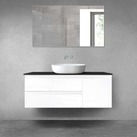 Oltens Vernal bathroom furniture set 120 cm with countertop, white gloss/matte black 68213000