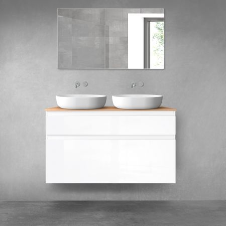 Oltens Vernal bathroom furniture set 120 cm with countertop, white gloss/oak 68225000