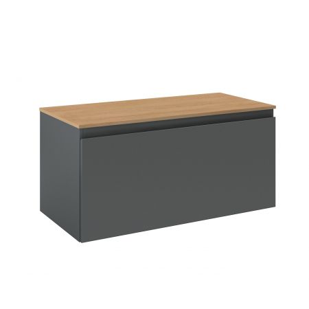 Oltens Vernal wall-mounted base unit 100 cm with countertop, matte graphite/oak 68113400