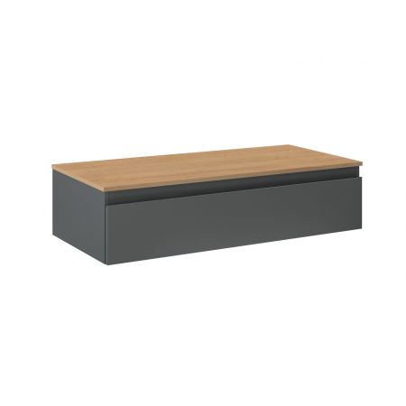Oltens Vernal wall-mounted base unit 100 cm with countertop, matte graphite/oak 68109400
