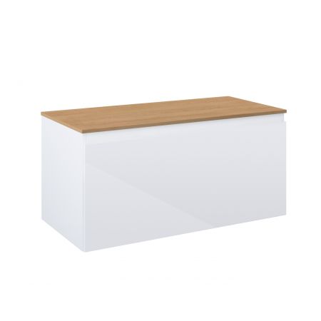 Oltens Vernal wall-mounted base unit 100 cm with countertop, white gloss/oak 68113000