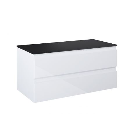 Oltens Vernal Waschbeckenunterschrank wandhängend 100 cm mit Waschbeckenplatte weiß glänzend/schwarz matt 68120000
