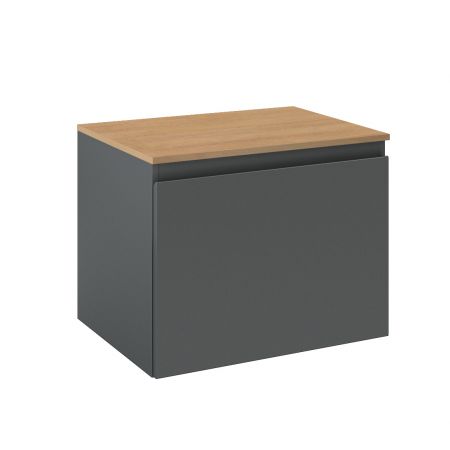 Oltens Vernal wall-mounted base unit 60 cm with countertop, matte graphite/oak 68111400