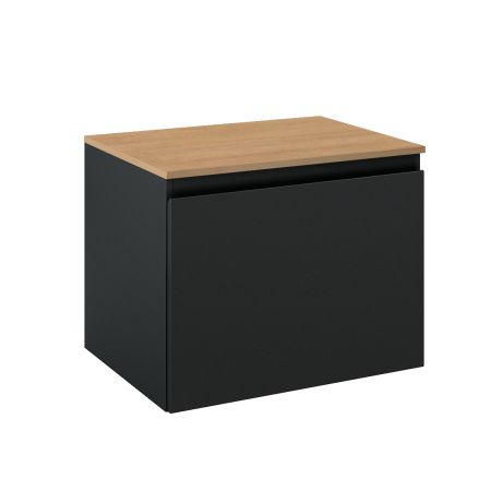 Oltens Vernal závěsná umyvadlová skříňka 60 cm s deskou, matná černá/dub 68111300
