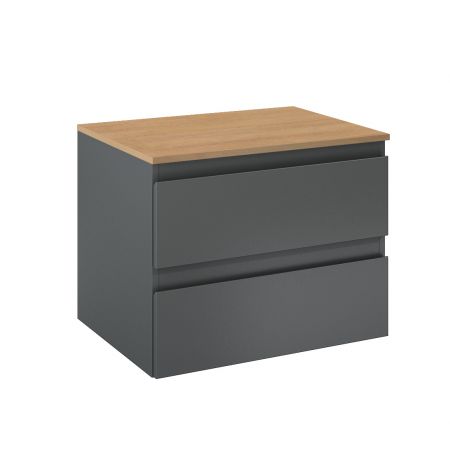 Oltens Vernal wall-mounted base unit 60 cm with countertop, matte graphite/oak 68124400