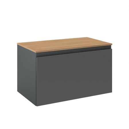 Oltens Vernal wall-mounted base unit 80 cm with countertop, matte graphite/oak 68112400