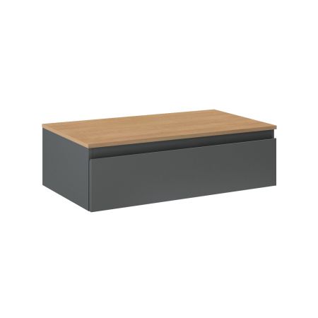 Oltens Vernal wall-mounted base unit 80 cm with countertop, matte graphite/oak 68108400