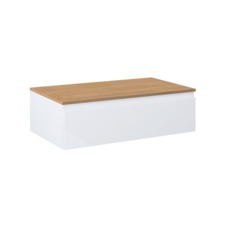 Oltens Vernal wall-mounted base unit 80 cm with countertop, white gloss/oak 68108000