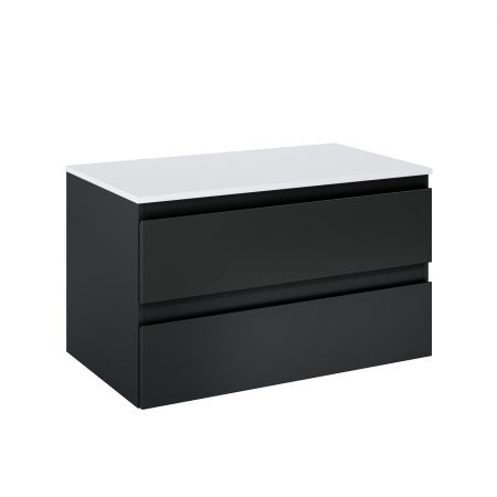 Oltens Vernal wall-mounted base unit 80 cm with countertop, matte black/white gloss 68122300