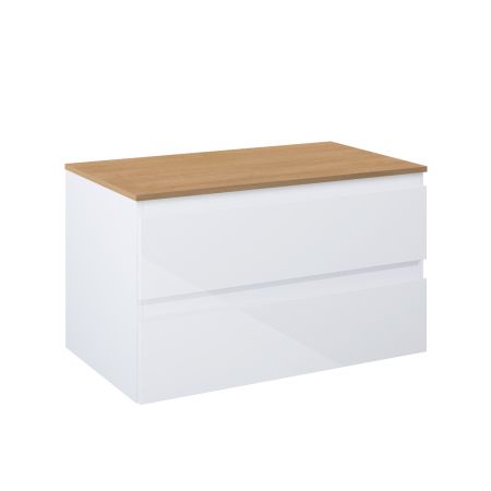 Oltens Vernal wall-mounted base unit 80 cm with countertop, white gloss/oak 68125000