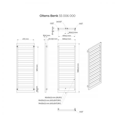 Oltens Benk koupelnový radiátor 139 x 50 cm, bílé 55006000