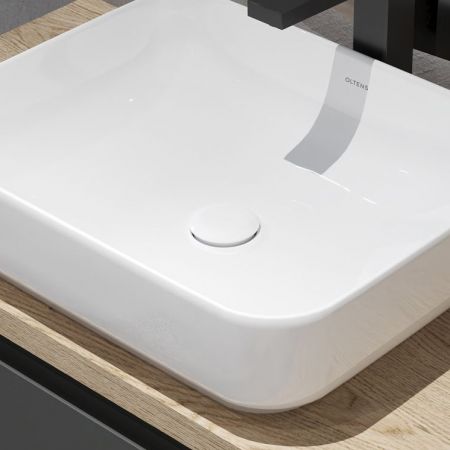 Oltens Halsa umyvadlová zátka click/clack, kulatá, s přepadem G1 1/4 bílá, keramická 05102000