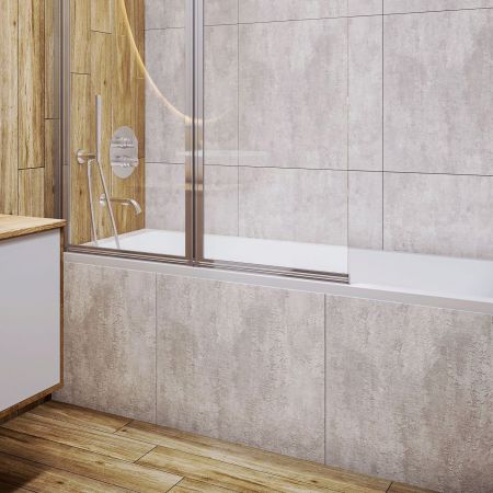 Oltens Langfoss Sela set: rectangular bathtub 150x70 cm, white acrylic, with 115 cm two-piece bathtub screen, chrome 18001000