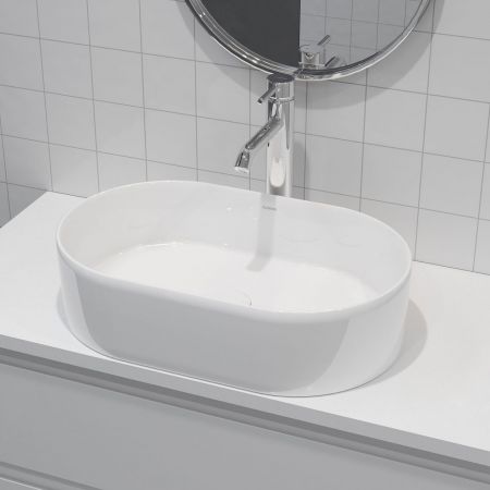 Oltens Lom Aufsatzwaschbecken 55x34 cm oval mit SmartClean-Schicht weiß 40811000