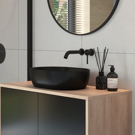 Oltens Hamnes Aufsatzwaschbecken 61x40 cm oval schwarz matt 40302300