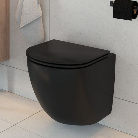 Set Oltens Hamnes wall-mounted toilet PureRim with SmartClean coating and slow-closing toilet seat black matte 42514300