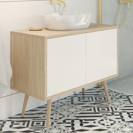 Oltens Hedvig washbasin cabinet 95 cm wall-mounted with shelf white gloss/natural oak 60204060