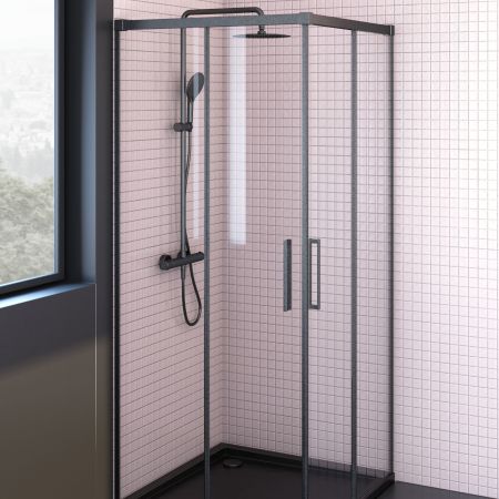 Oltens Breda Duschkabine 90x90 cm quadratisch schwarz matt/Glas 20006300