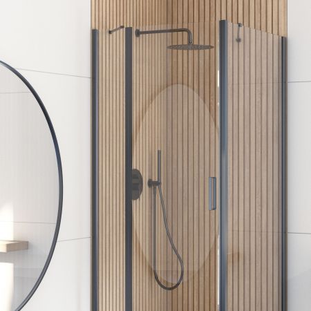 Oltens Hallan sprchová zástěna 90 cm, boční ke dveřím, matná černá/průhledné sklo 22101300
