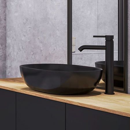 Oltens Hamnes Thin Aufsatzwaschbecken 60,5x41,5 cm oval schwarz matt 40320300