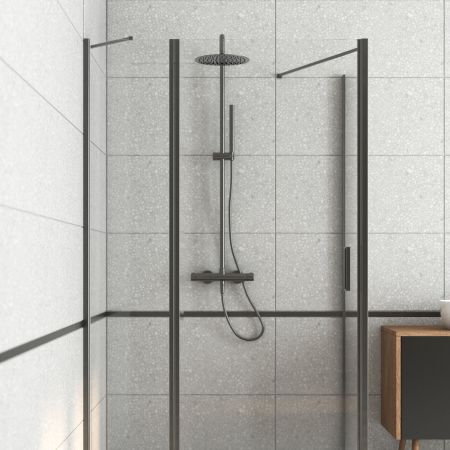 Oltens Verdal sprchové dveře 120 cm, do niky, matná černá / průhledné sklo 21206300