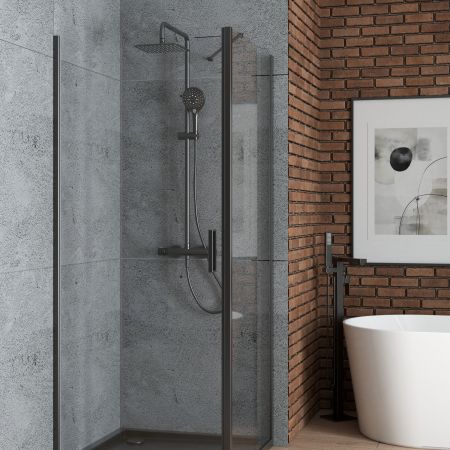 Oltens Rinnan sprchové dveře 100 cm, do niky, matná černá/průhledné sklo 21209300