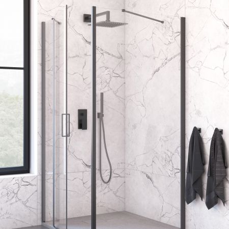 Oltens Verdal Duschkabine 90x90 cm quadratisch Tür mit Wand schwarz matt/transparentes Glas 20011300