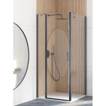 Oltens Hallan sprchový kout 100x80 cm, obdélníkový, dveře se zástěnou, matná černá/průhledné sklo, 20204300