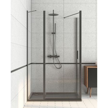 Oltens Verdal sprchový kout 100 x 80 cm, obdélníkový, dveře se zástěnou, matná černá/průhledné sklo, 20209300