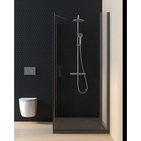 Oltens Hallan sprchová zástěna 90 cm, boční ke dveřím, matná černá/průhledné sklo 22101300