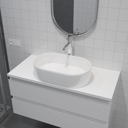 Oltens Lom countertop wash basin 55x34 cm oval with SmartClean film white 40811000