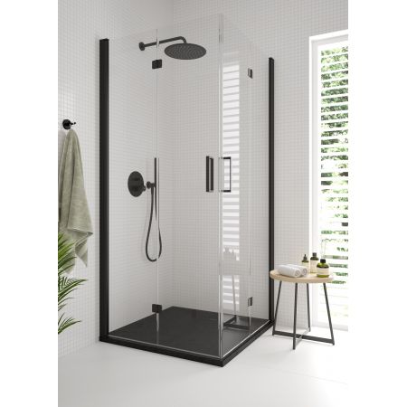 Oltens Hamnes flush-mounted mixer tap with 30 cm Vindel rainfall shower head and Ume shower set, matte black 36607300