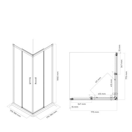 Oltens Breda shower enclosure 80x80 cm square chrome/transparent glass 20005100