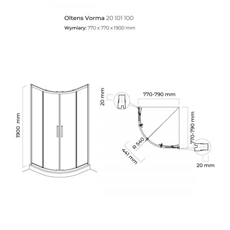 Oltens Vorma kabina prysznicowa 80x80 cm półokrągła chrom/szkło przezroczyste 20101100