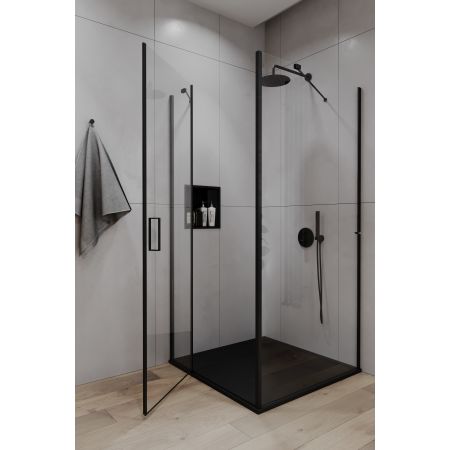 Oltens Hamnes flush-mounted mixer tap with 30 cm Vindel rainfall shower head and Ume shower set, matte black 36607300