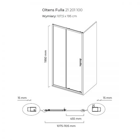 Oltens Fulla shower door 110 cm for recessed spaces 21201100