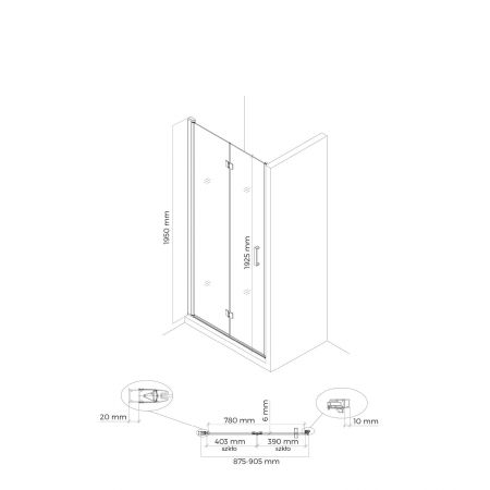 Oltens Hallan shower door 90 cm for recessed spaces matte black/transparent glass 21201300