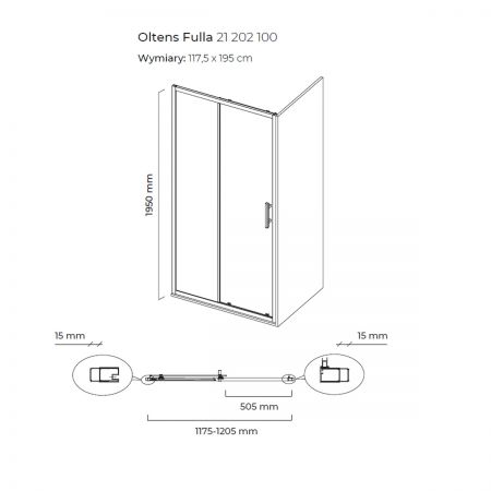 Oltens Fulla shower door 120 cm for recessed spaces 21202100