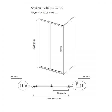 Oltens Fulla shower door 130 cm for recessed spaces 21203100