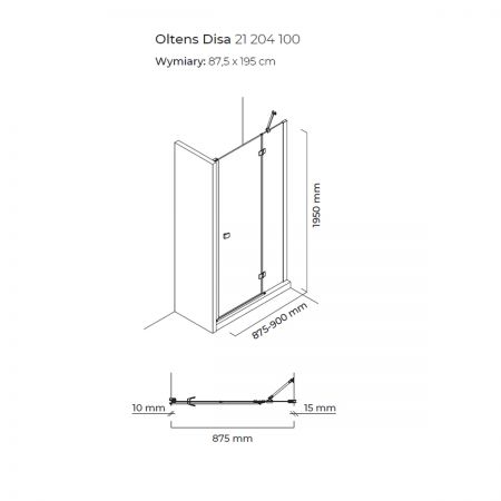 Oltens Disa shower door 90 cm for recessed spaces 21204100