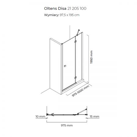 Oltens Disa shower door 100 cm for recessed spaces 21205100