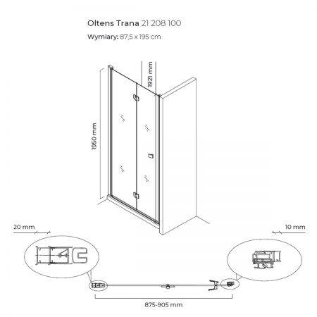 Oltens Trana shower door 90 cm for recessed spaces 21208100
